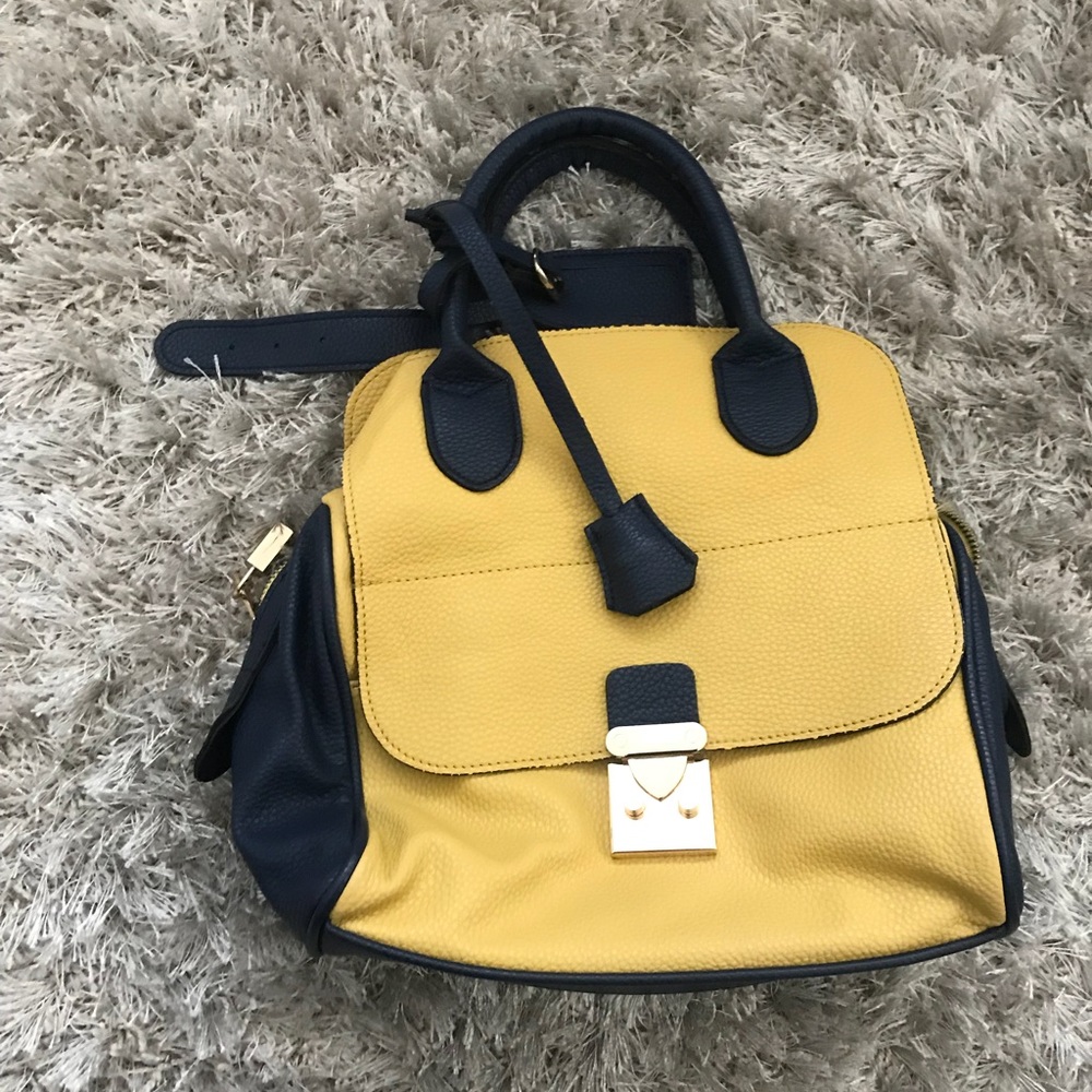 Blue and yellow faux leather satchel !